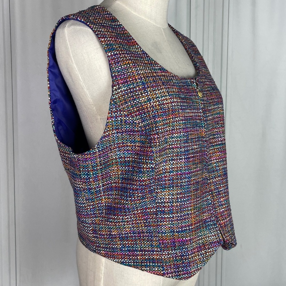 Vintage Doncaster - Cropped Silk Tweed Vest - Purple/Multicolored -‎ Size 10 - Picture 3 of 15